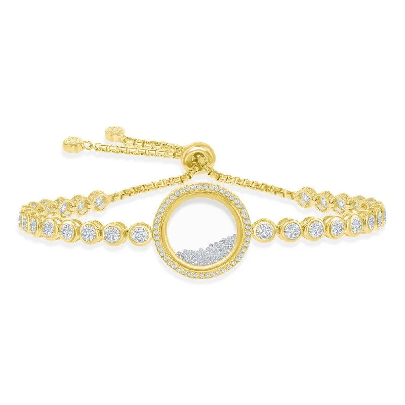 ladies bracelets organizer-Sterling Silver GP Floating White CZ in a Disc Bezel-Set Bracelet