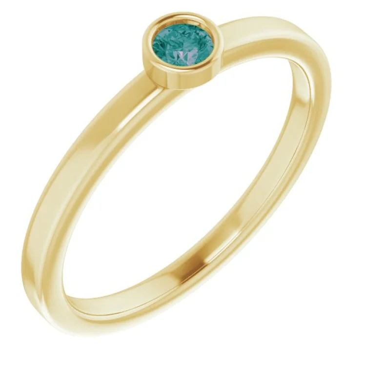 Ladies rings moon charm -14K Yellow 3 mm Natural Alexandrite Ring