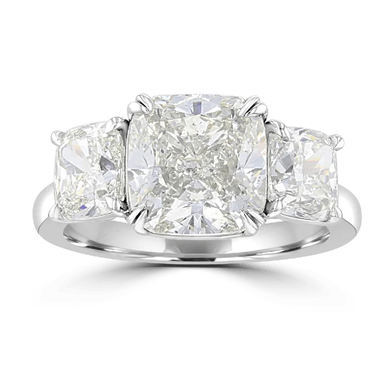 Ladies rings vibe charm -Platinum 6.02 CTW Cushion Cut Diamond 3 Stone Ring