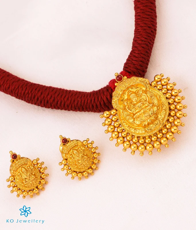 ladies necklaces statement-The Avahati Silver Lakshmi Thread Necklace (Maroon)