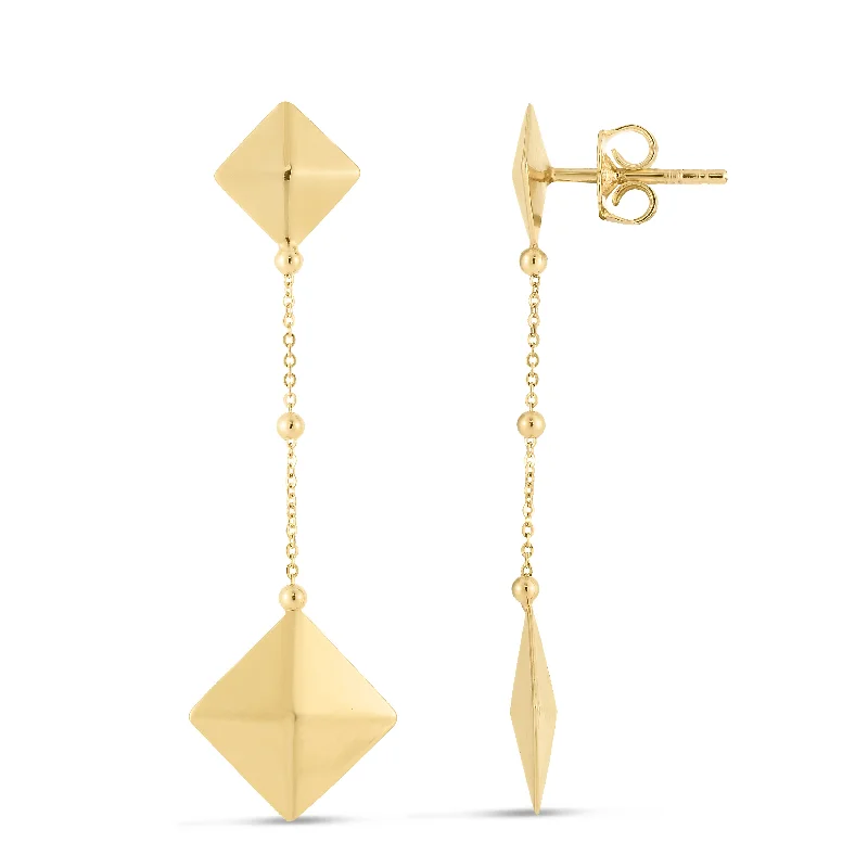 Ladies earrings grain shine -14K Pyramid Drop Earrings