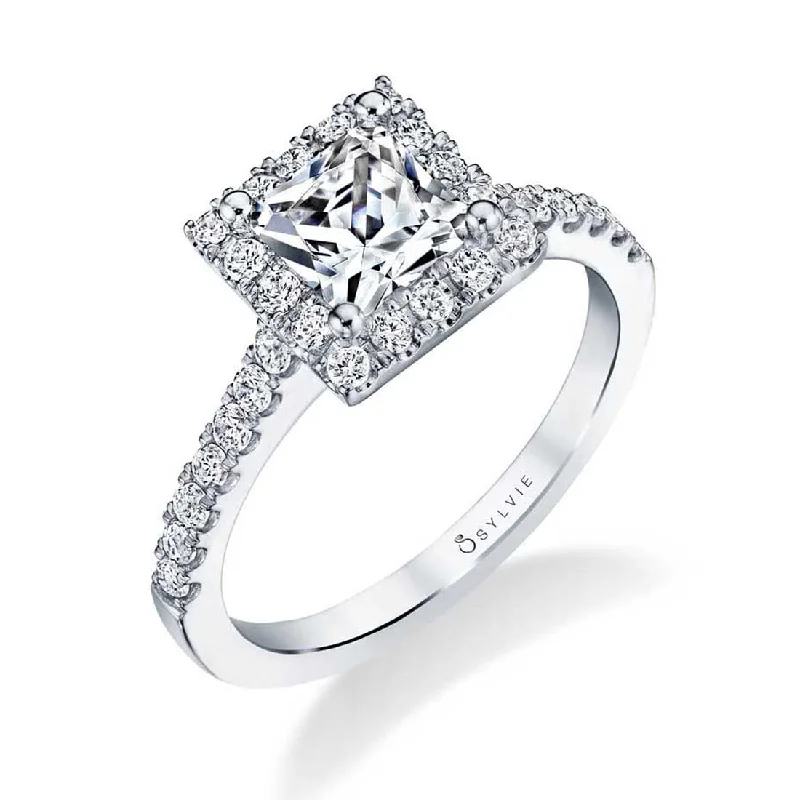 Ladies engagement rings flash radiance -Sylvie Princess Cut Engagement Ring With Halo S1475-PR