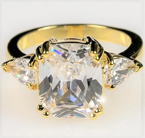 Ladies engagement rings pair radiance -Aurora Radiant CZ Three Stone Engagement Ring | 7.5ct | 18k Gold