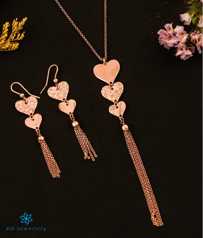 ladies necklaces onyx-The Enchanting Heart Silver Rose-gold Necklace Set