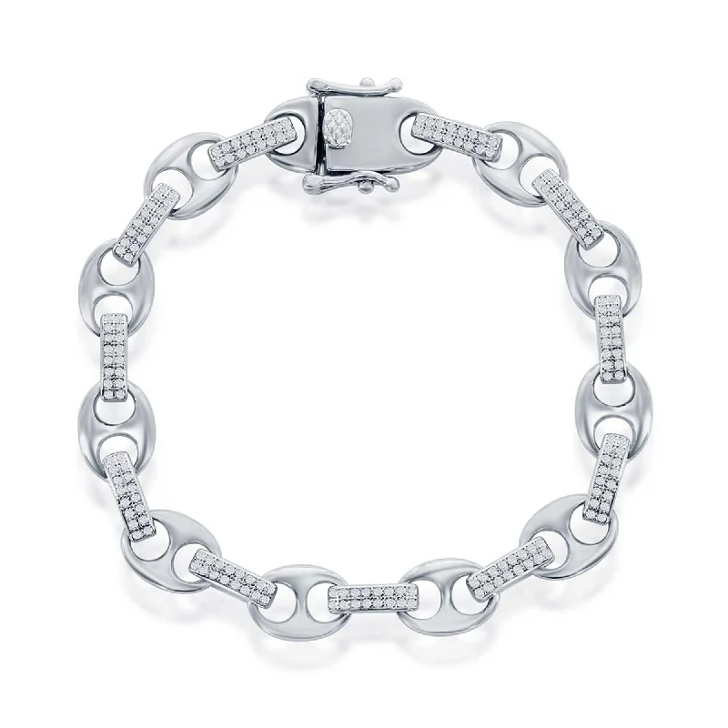 ladies bracelets estate-Classic Women's Bracelet - Sterling Silver Micro Pave CZ Marina Link Chain | T-8024