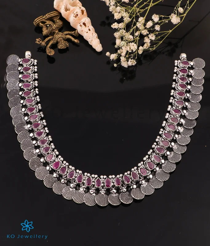 ladies necklaces detailed-The Ahilya Silver Gemstone Necklace