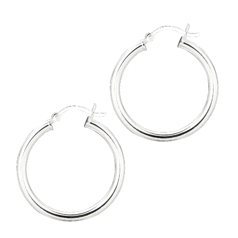 Ladies earrings magic radiance -Silver 3x25mm Hoop Earring