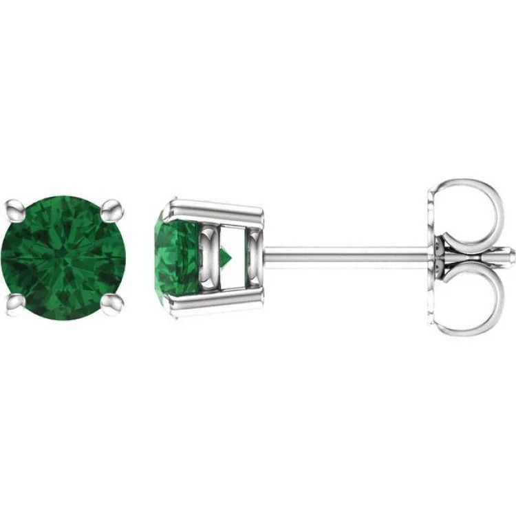 Ladies earrings crown glow -14K White 5 mm Lab-Grown Emerald Stud Earrings