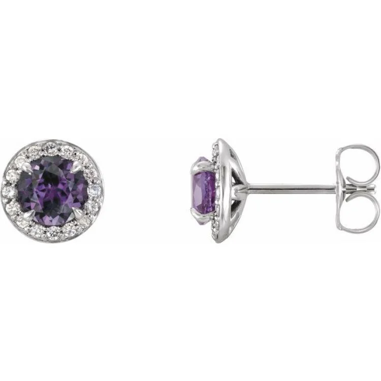 Ladies earrings vibe charm -14K White 4 mm Lab-Grown Alexandrite & 1/10 CTW Natural Diamond Earrings