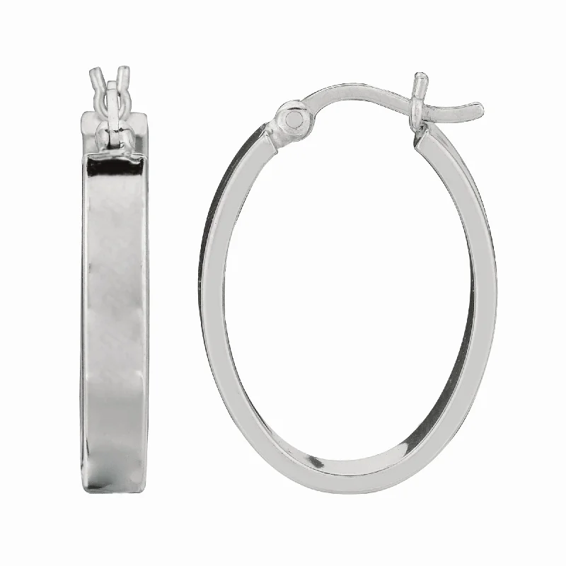 Ladies earrings fog shine -Silver Oval Square Edge Hoop Earring