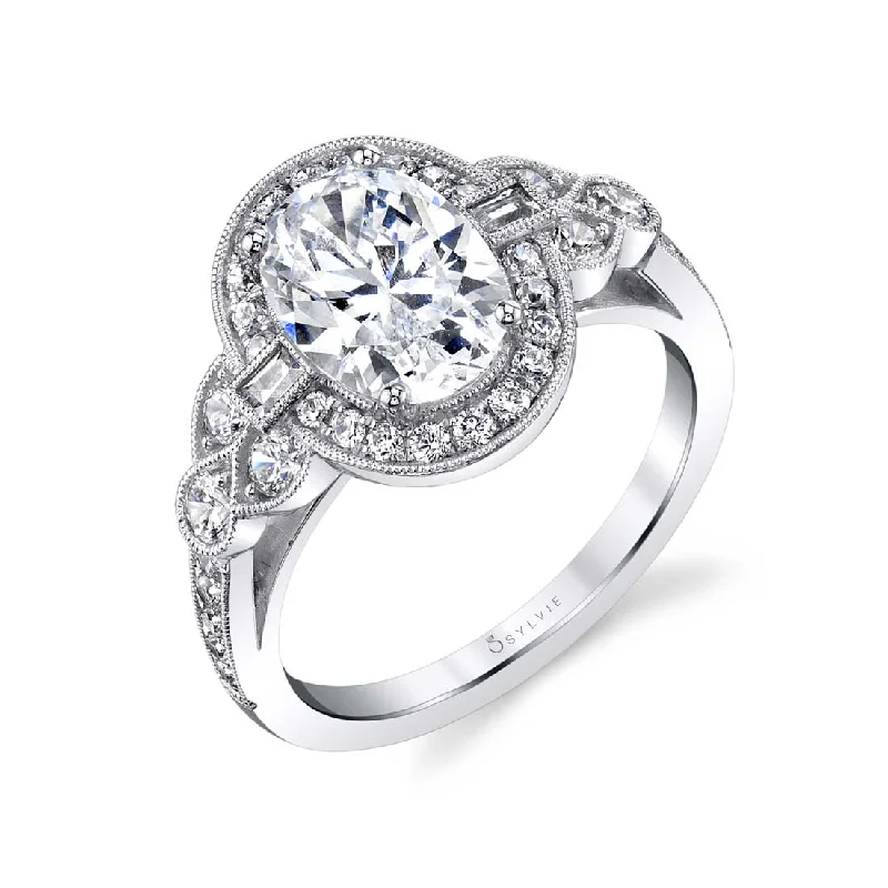 Ladies engagement rings past charm -Sylvie Oval Engagement Ring S1873