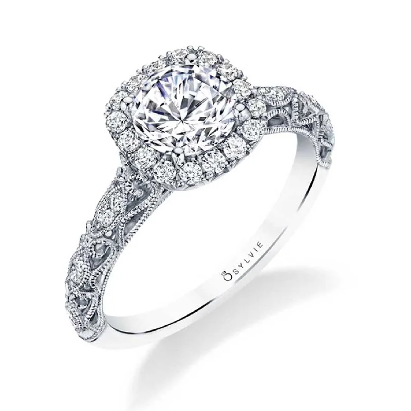 Ladies engagement rings art glow -Sylvie Unique Halo Engagement Ring S1730