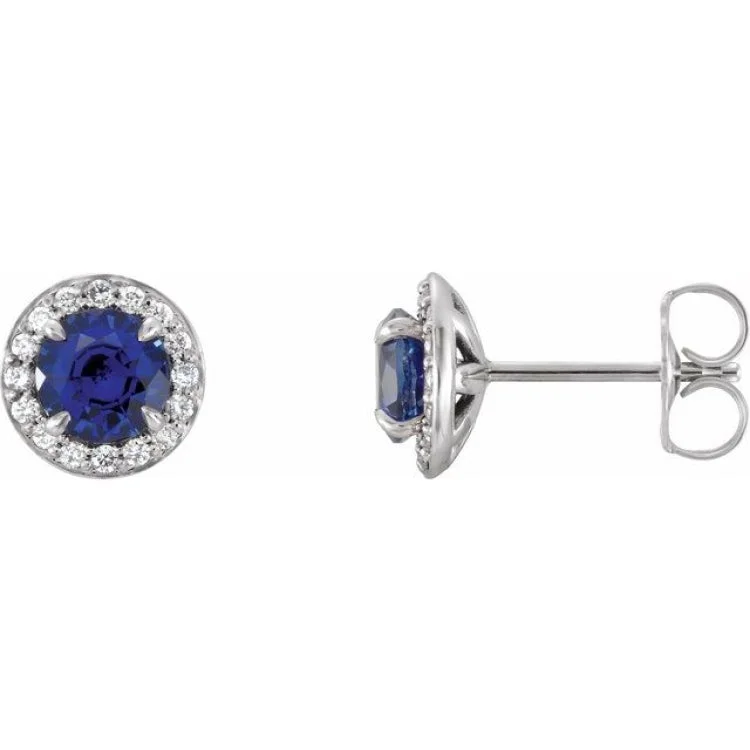 Ladies earrings true radiance -Sterling Silver 4 mm Lab-Grown Blue Sapphire & 1/10 CTW Natural Diamond Earrings