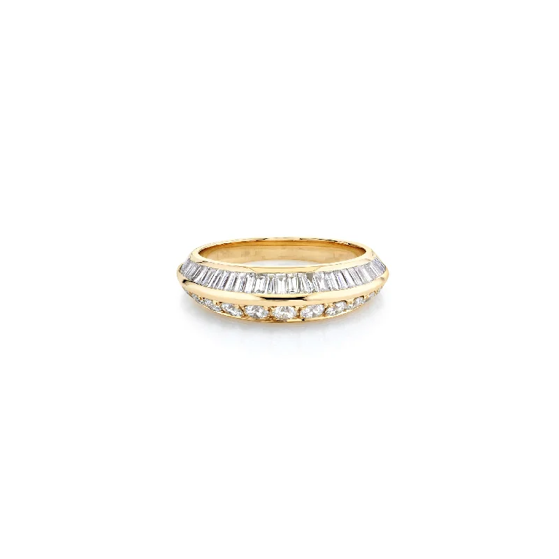 Ladies rings orbit glow -Pave and Tapered Baguette Crescent Ring