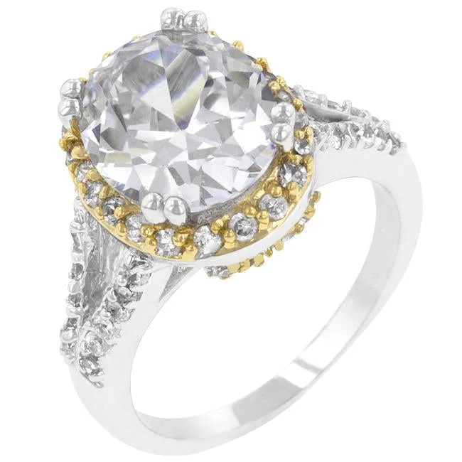 Ladies engagement rings warm radiance -Jasmine Two-Tone Oval Solitaire Engagement Ring | 6ct  | Cubic Zirconia | Silver