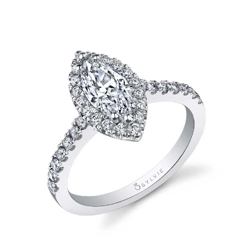 Ladies engagement rings letter glow -Sylvie Marquise Shaped Halo Engagement Ring SY999-MQ