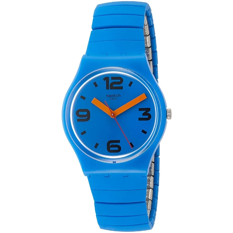 ladies bracelets showstopper-Swatch Women's Watch - Pepeblu Blue Silicone Covered Expansion Bracelet | GN251A