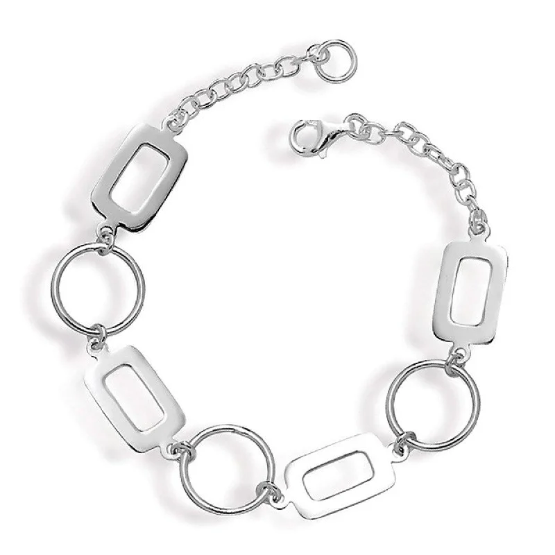 ladies bracelets vintage-Classic Women's Bracelet - Open Circles and Rectangles Alternating Link | S-4638