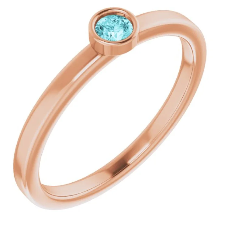 Ladies rings fresh glow -14K Rose 3 mm Natural Blue Zircon Ring