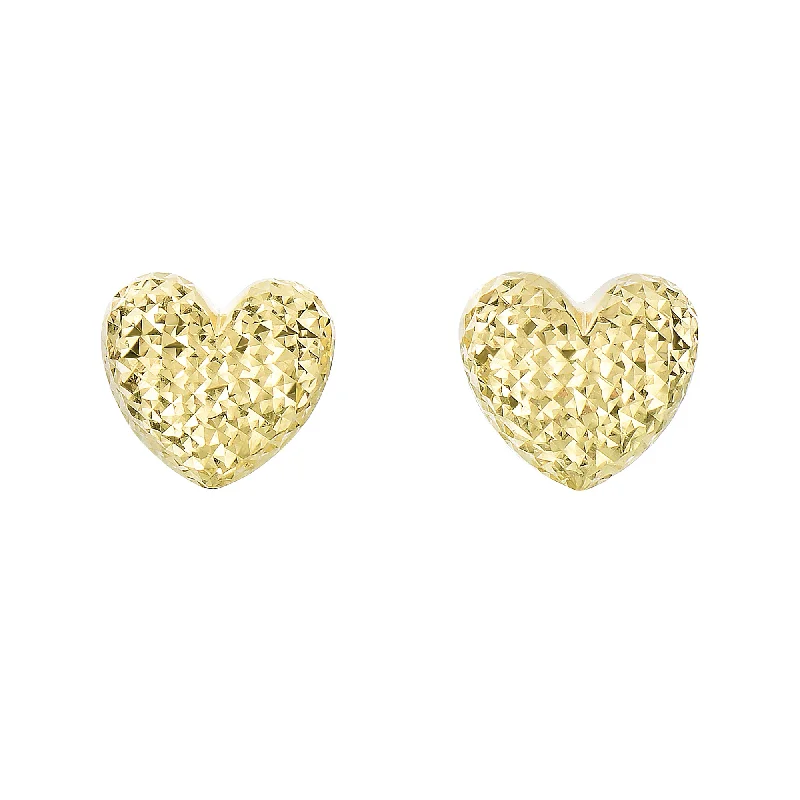 Ladies earrings gold shimmer drop -14K Gold Large Diamond Cut Heart Post Earring