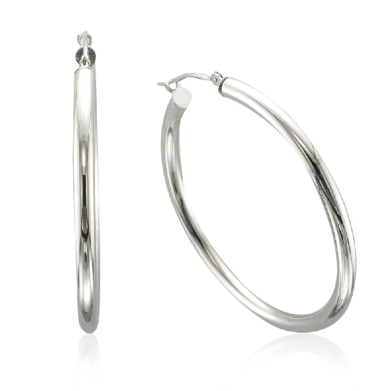 Ladies earrings hook charm -14KT WHITE GOLD HIGH POLISHED HOOP EARRINGS