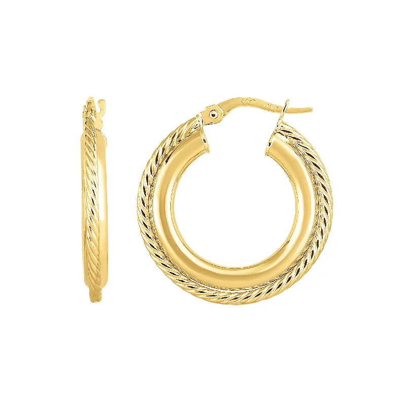 Ladies earrings best glow -14K Gold Small Polished & Twist Hoop Earring