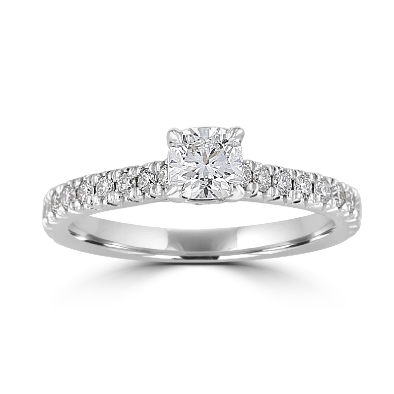 Ladies rings fame glow band -JULEVE 14KT WHITE GOLD 1.00 CTW CUSHION DIAMOND HIDDEN HALO RING