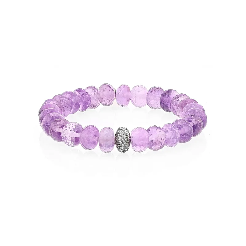 ladies bracelets pink-Lavender Amethyst Bracelet with Diamond Donut B0003130