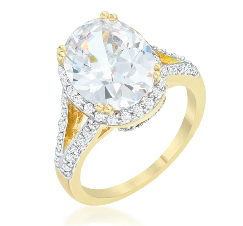 Ladies engagement rings dust shine -Jasmine Two-Tone Oval Solitaire Engagement Ring | 6ct  | Cubic Zirconia | 18k Gold