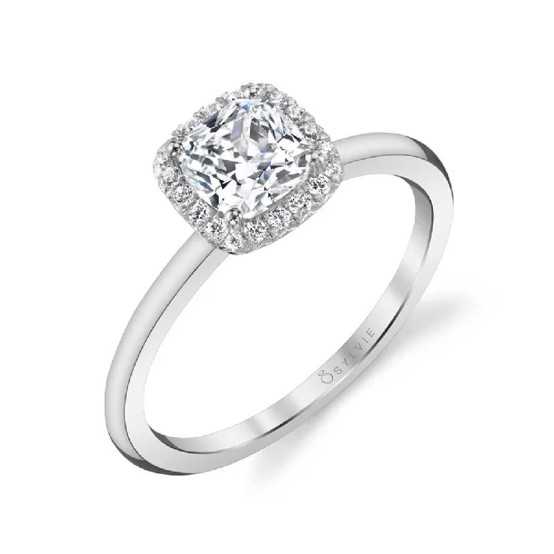 Ladies engagement rings hope charm -Sylvie Classic Cushion Halo Engagement Ring S1993-CU