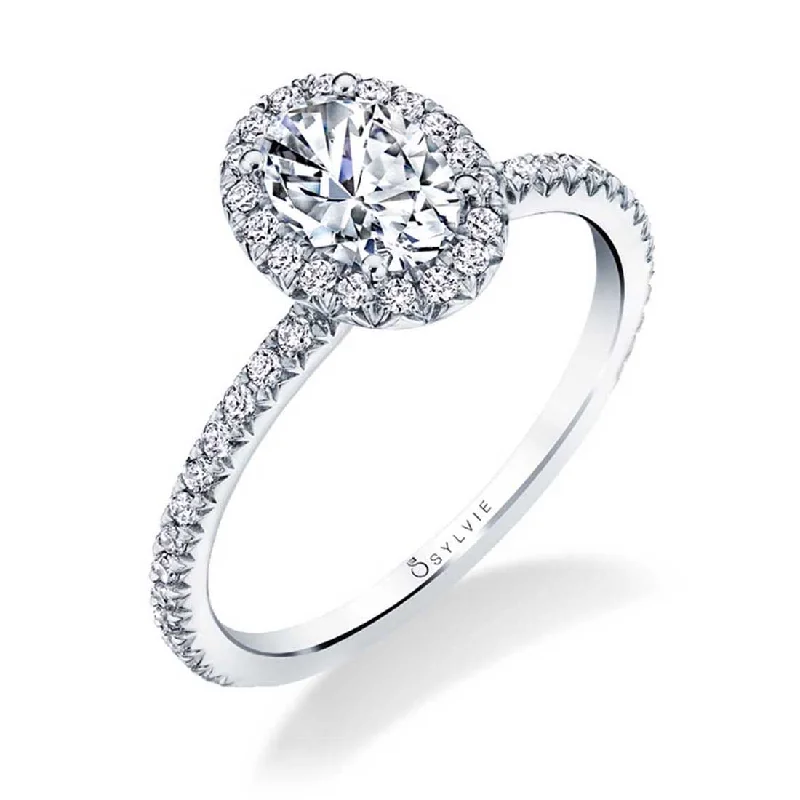 Ladies engagement rings poise shine -Sylvie Classic Oval Engagement Ring With Halo S1793-OV