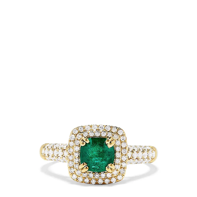 Ladies rings hope charm -Brasilica 14K Yellow Gold Emerald and Diamond Ring, 1.35 TCW