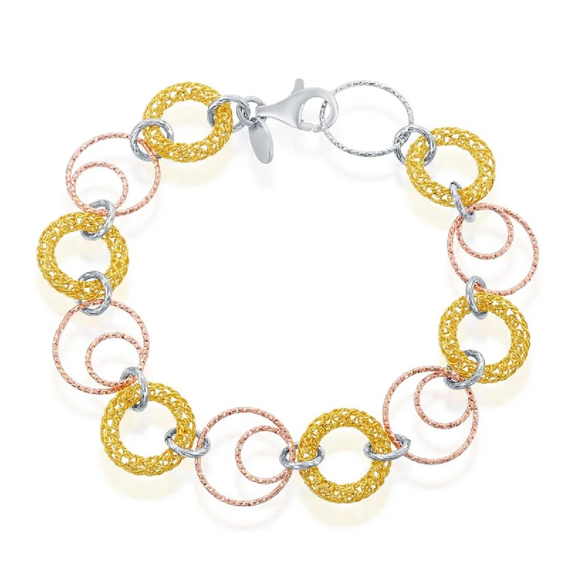 ladies bracelets best seller-Classic Women's Bracelet - Tri Color Sterling Silver Open Circles Link | S-4796