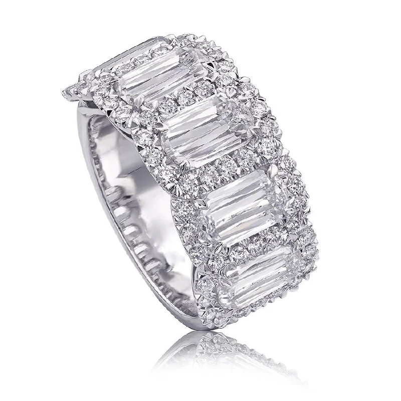 Ladies engagement rings ever glow -Crisscut Emerald Cut Diamond Halo Engagement Ring