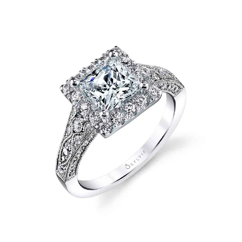 Ladies engagement rings loop shine -Sylvie Princess Cut Vintage Engagement Ring S1409-PR