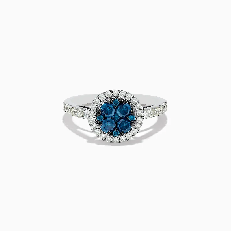 Ladies rings neat glow -Bella Bleu 14K White Gold Blue and White Diamond Ring