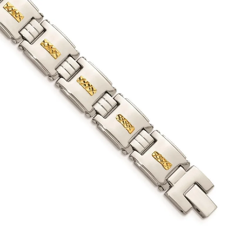 ladies bracelets closed-Stainless Steel Polished w/14k Gold D/C Link Bracelet