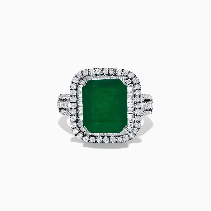 Ladies rings raw charm -Brasilica 14K Yellow Gold Emerald and Diamond Ring