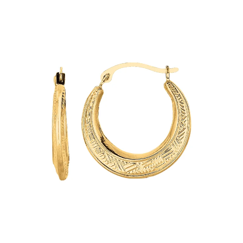 Ladies earrings pulse radiance -10K Gold Diamond Cut Etched Pattern Hoop Earring