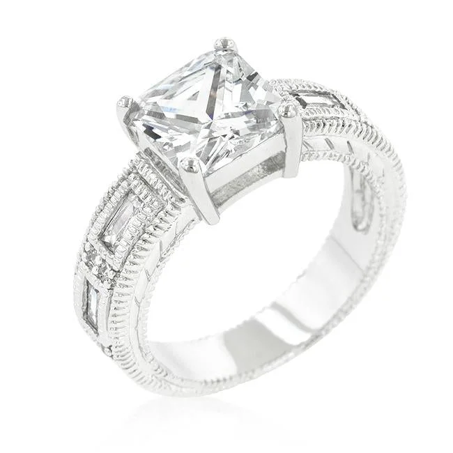 Ladies engagement rings warm radiance -Halle 3ct Princess Solitaire Engagement Ring | 4ct