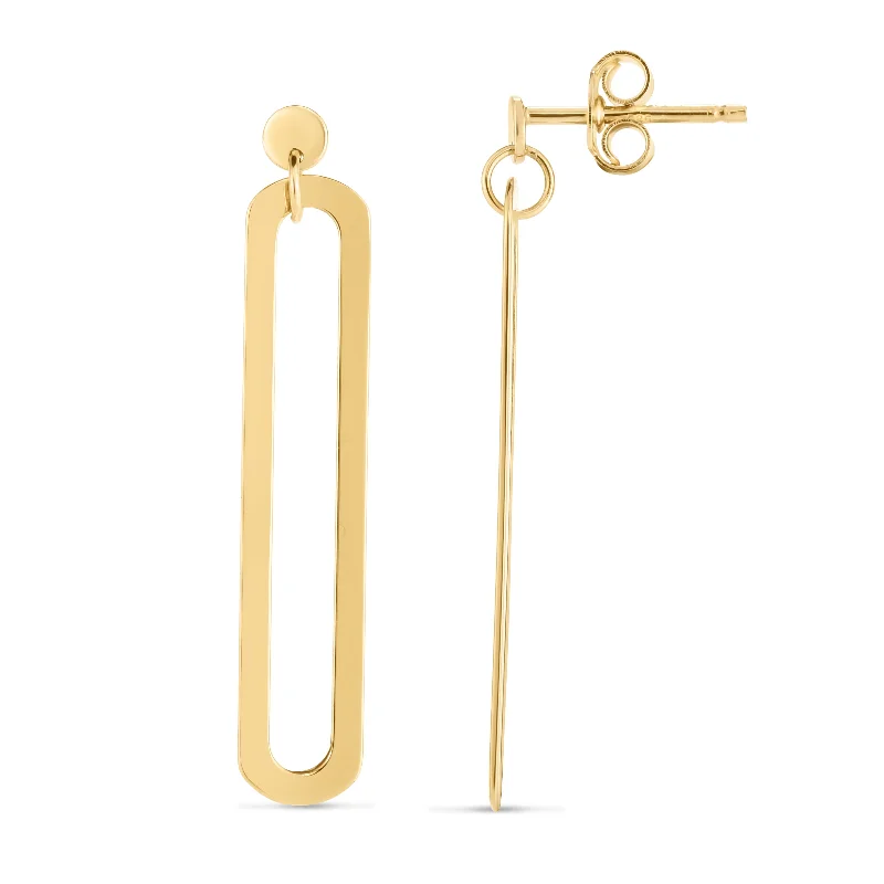 Ladies earrings with glowing gems -14K Single Paperclip Link Drop Earring