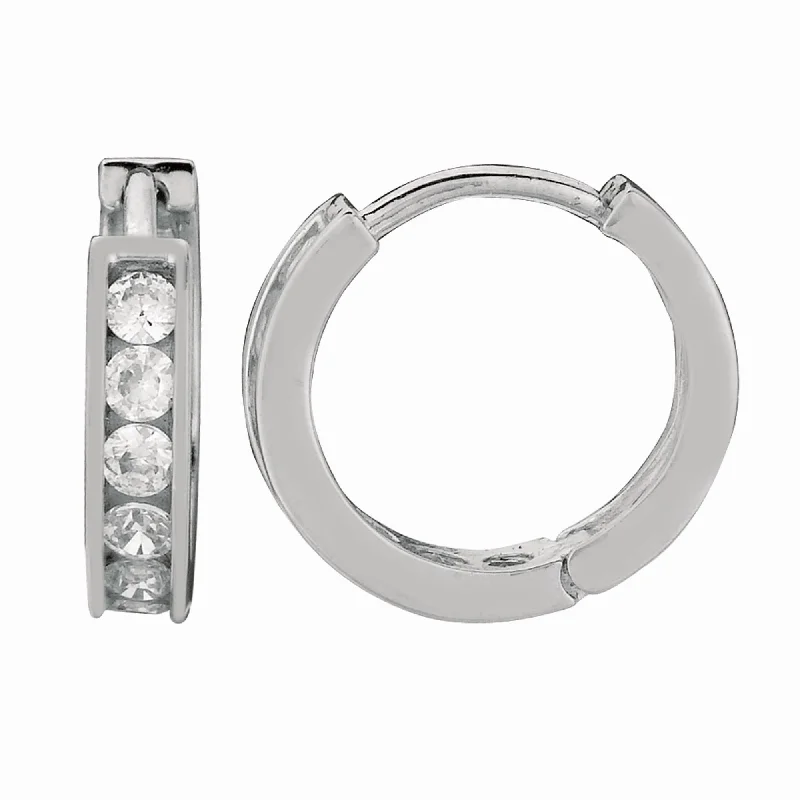 Ladies earrings isle charm -Silver Channel Set 3x10mm CZ Hoop Earrings