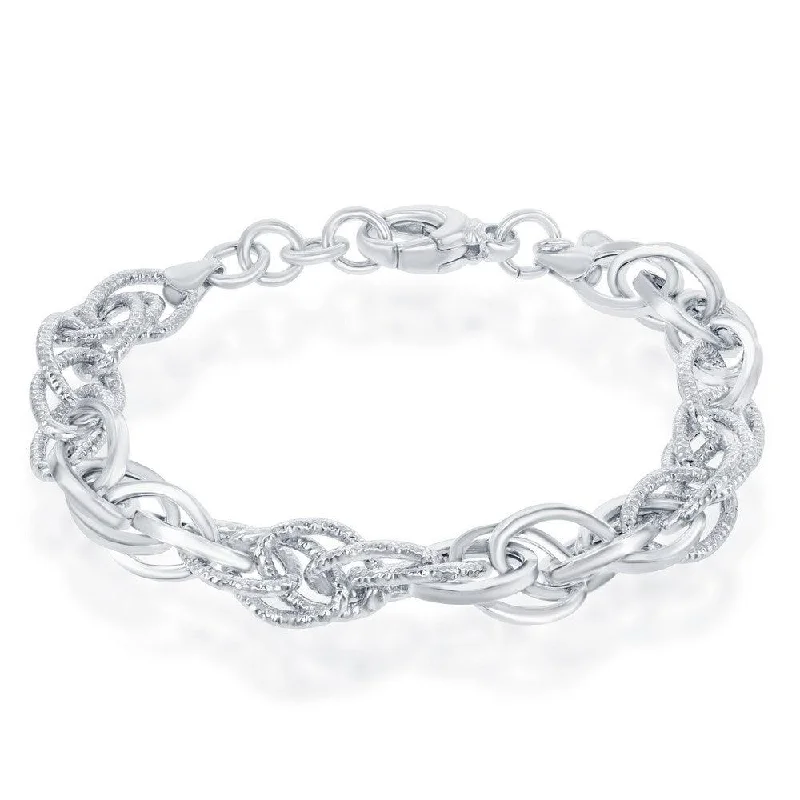 ladies bracelets industrial-Sterling Silver Alternating Oval Linked Bracelet