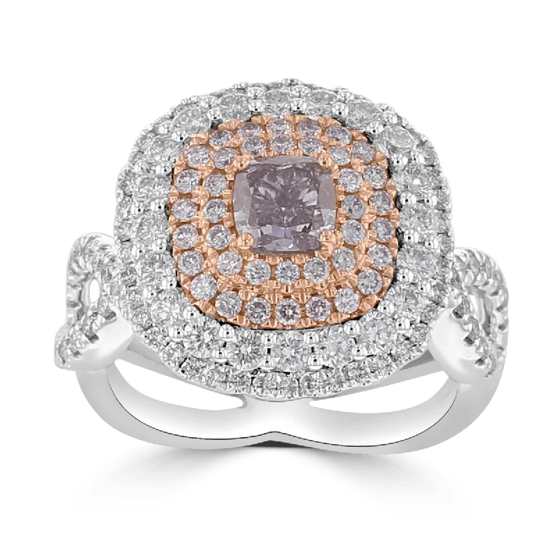 Ladies rings euro radiance -JULEVE PLATINUM & 18KT 2.12 CTW PINK PURPLE DIAMOND QUADRUPLE HALO RING