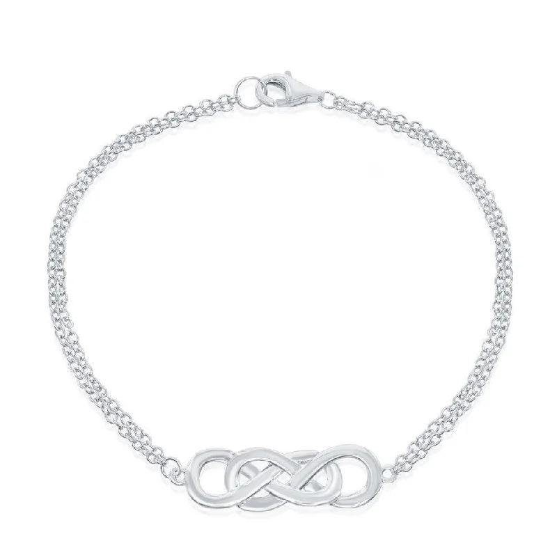 ladies bracelets moon-Sterling Silver Double Infinity Double Strand Bracelet, 7"