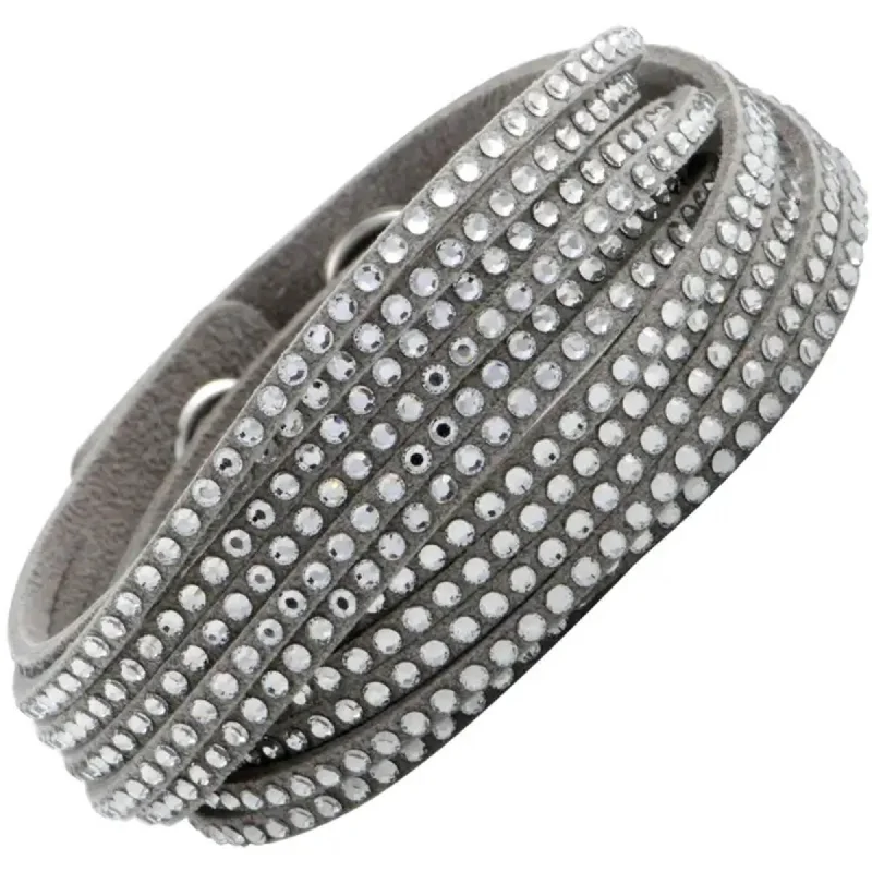 ladies bracelets pre owned-Swarovski Women's Bracelet - Slake Grey Suede With Clear Crystals Wrap | 5181989