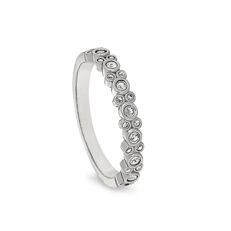 Ladies rings past charm -Platinum Finish Sterling Silver Bubbles Ring with Simulated Diamonds