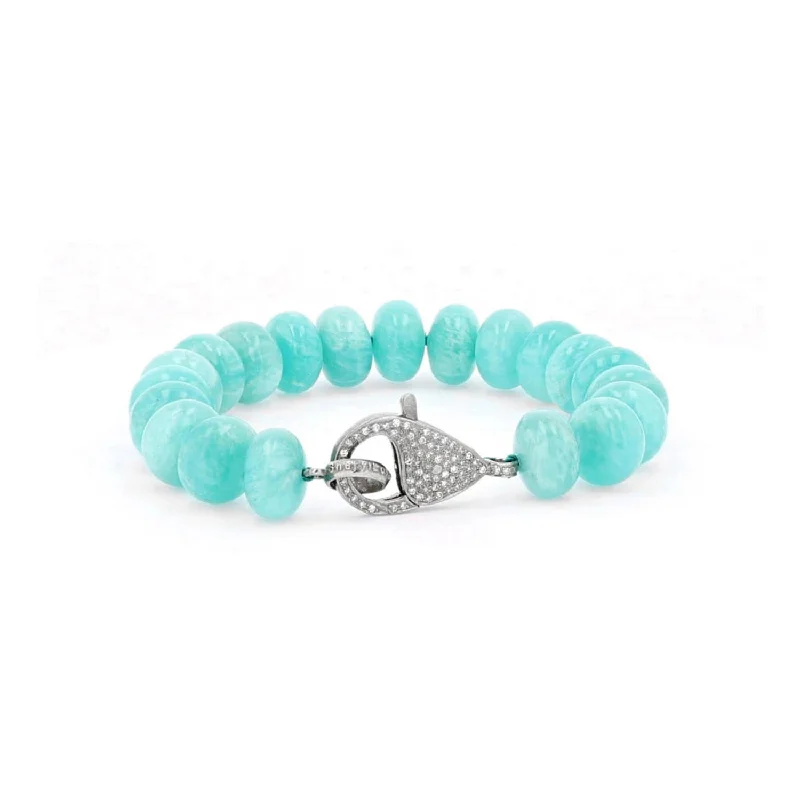 ladies bracelets resale-Amazonite Knotted Bracelet with Pave Diamond Lobster Clasp - 12mm  B0003400