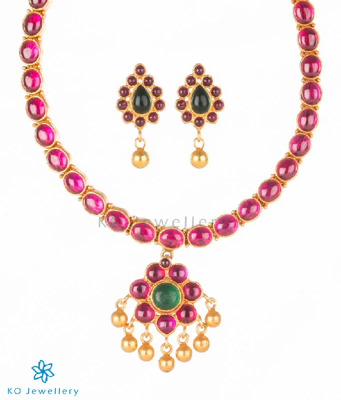 ladies necklaces glamorous-The Pranidhi Silver Addigai Necklace (Red)