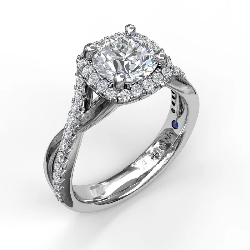 Ladies engagement rings her sparkle -Fana Cushion Halo With Diamond And Gold Twist Engagement Ring 3755